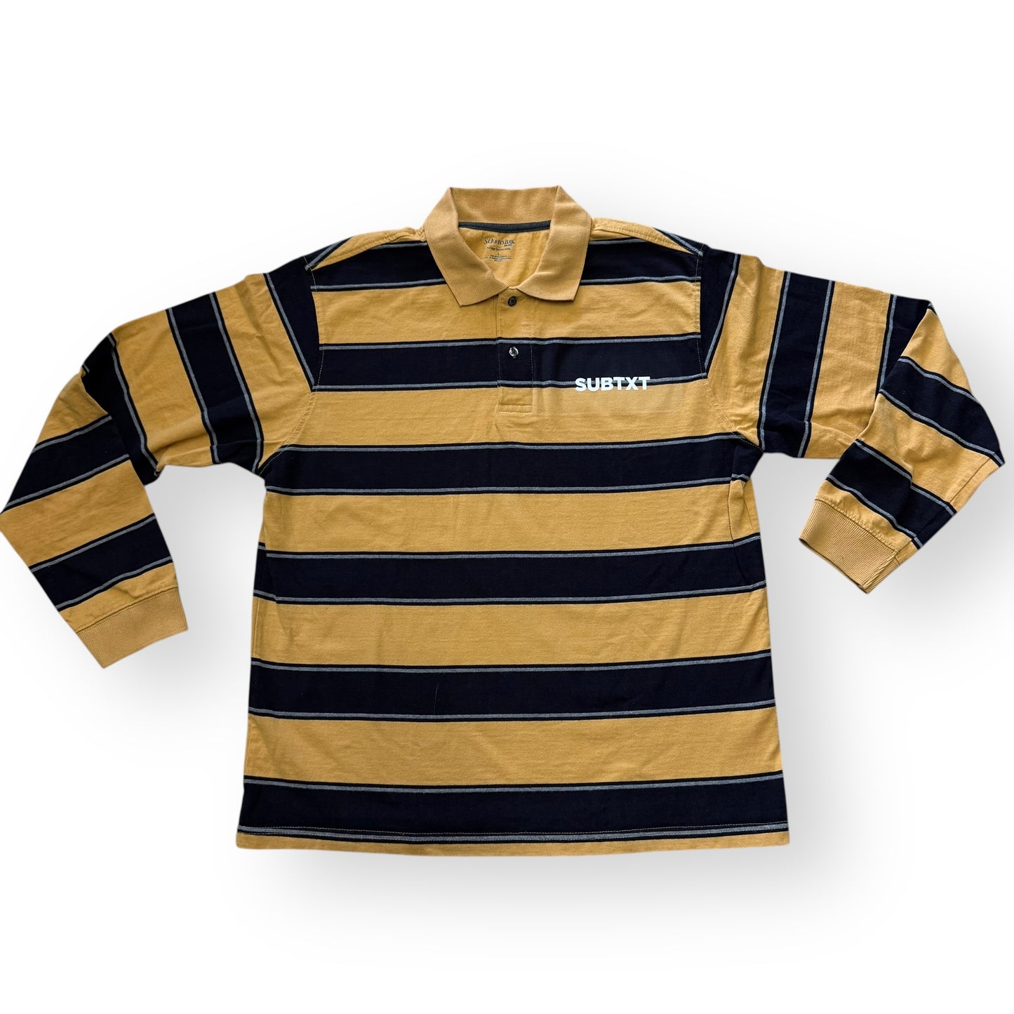 SUBTXT INDUSTRIES BLACK & GOLD SUBTXT LONG SLEEVE POLO XL - sustainable skate/golf shoe made with recycled Blumaka foam and premium leather.