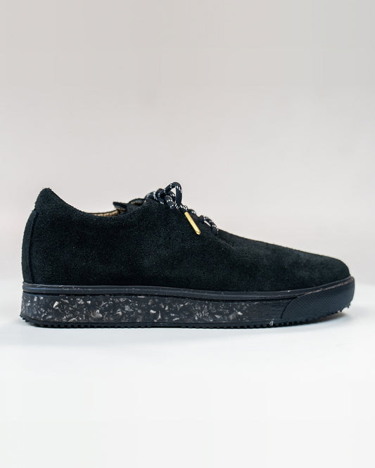 THE MACAW LOCAL in black suede, side view