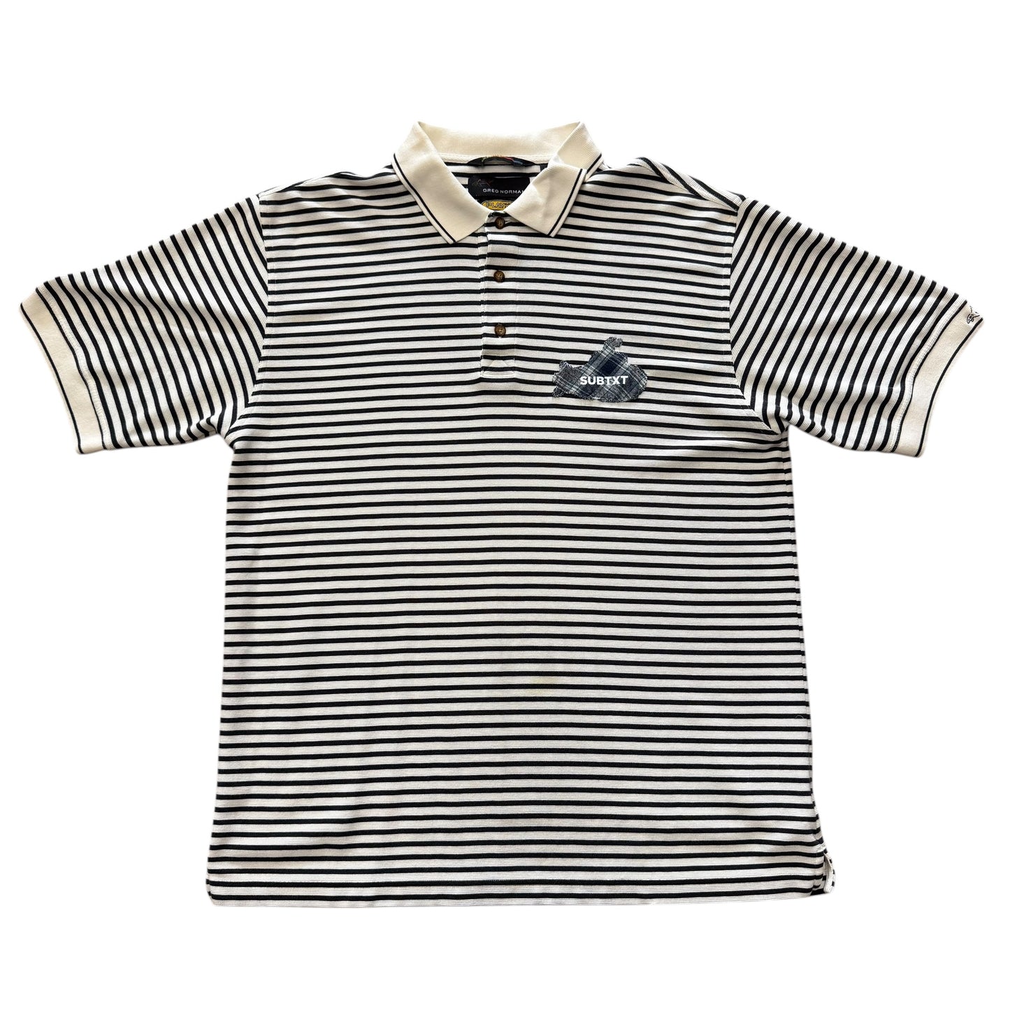 SUBTXT INDUSTRIES PLAID ON STRIPE GREG NORMAN x SUBTXT APPLIQUÉ POLO - sustainable skate/golf shoe made with recycled Blumaka foam and premium leather.