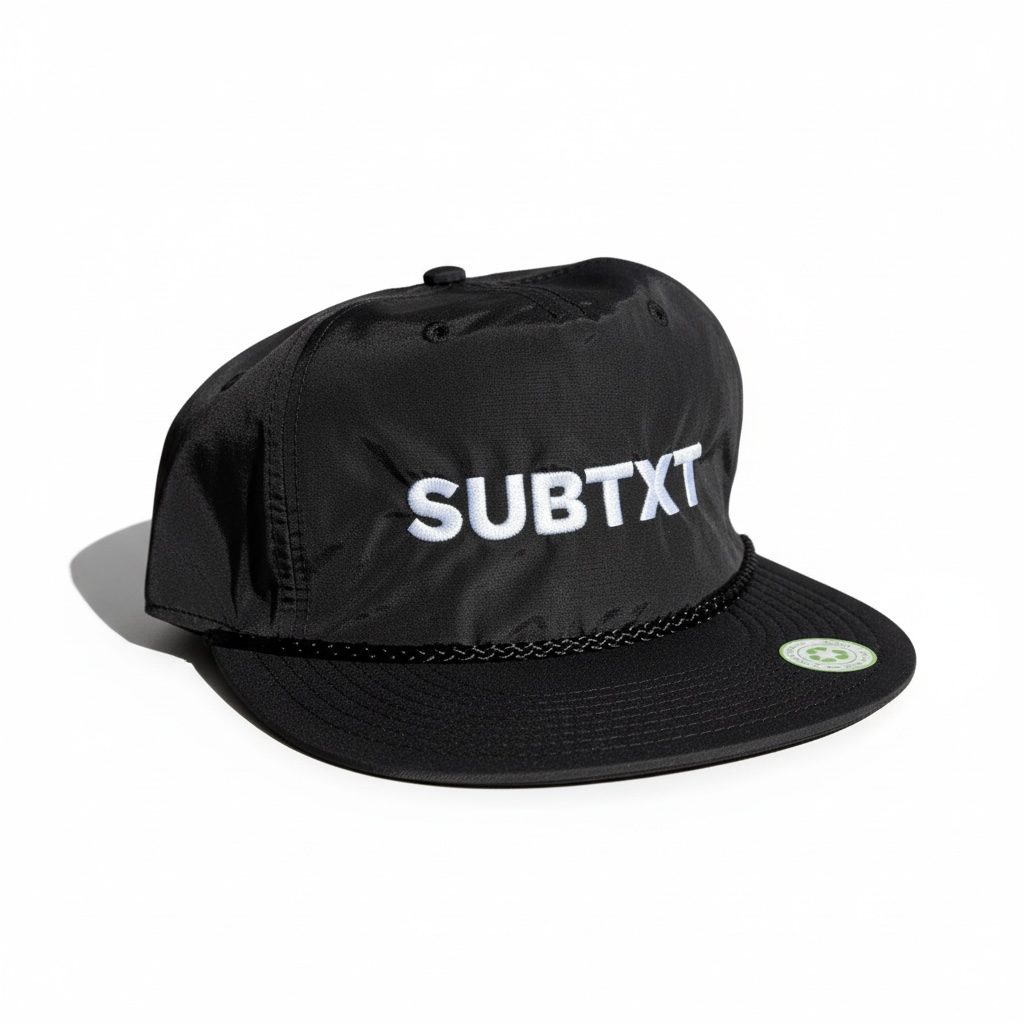 SUBTXT INDUSTRIES SUBTXT RECYCLED NYLON 5 PANEL ROPE HAT BLACK - sustainable skate/golf shoe made with recycled Blumaka foam and premium leather.